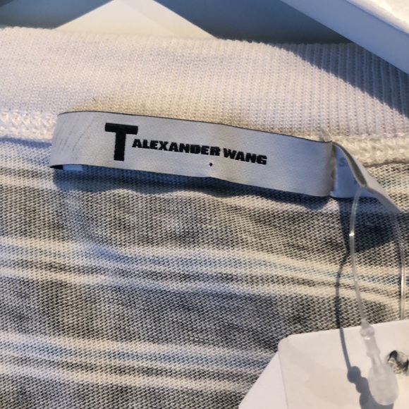 T by Alexander Wang Black Short-Sleeve Striped Gathered-Front Tee - Picture 9 of 10